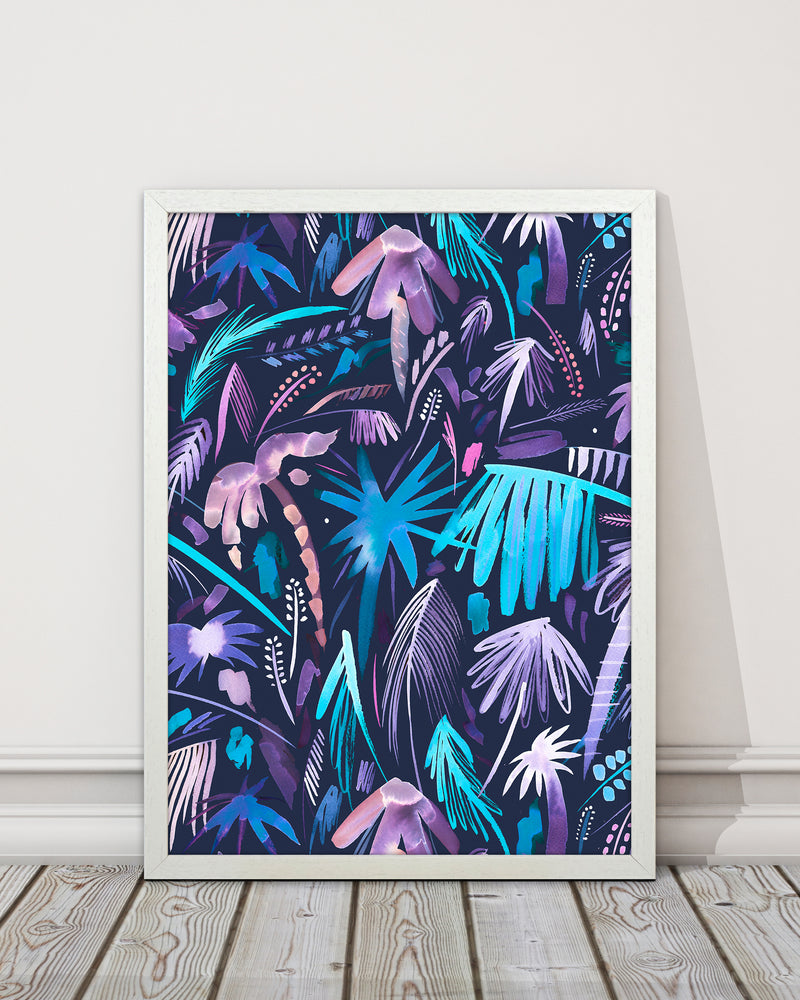 Brushstrokes Tropical Palms Navy Abstract Art Print by Ninola Design