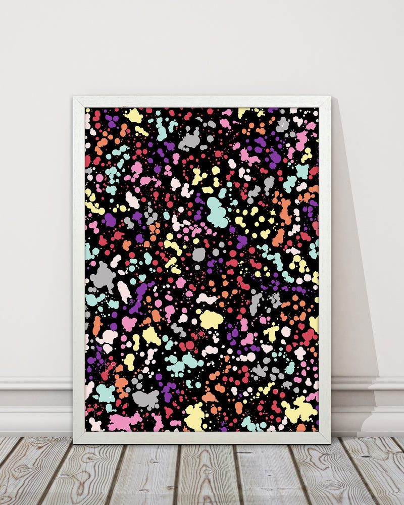 Splatter Dots Multicolored Black Abstract Art Print by Ninola Design