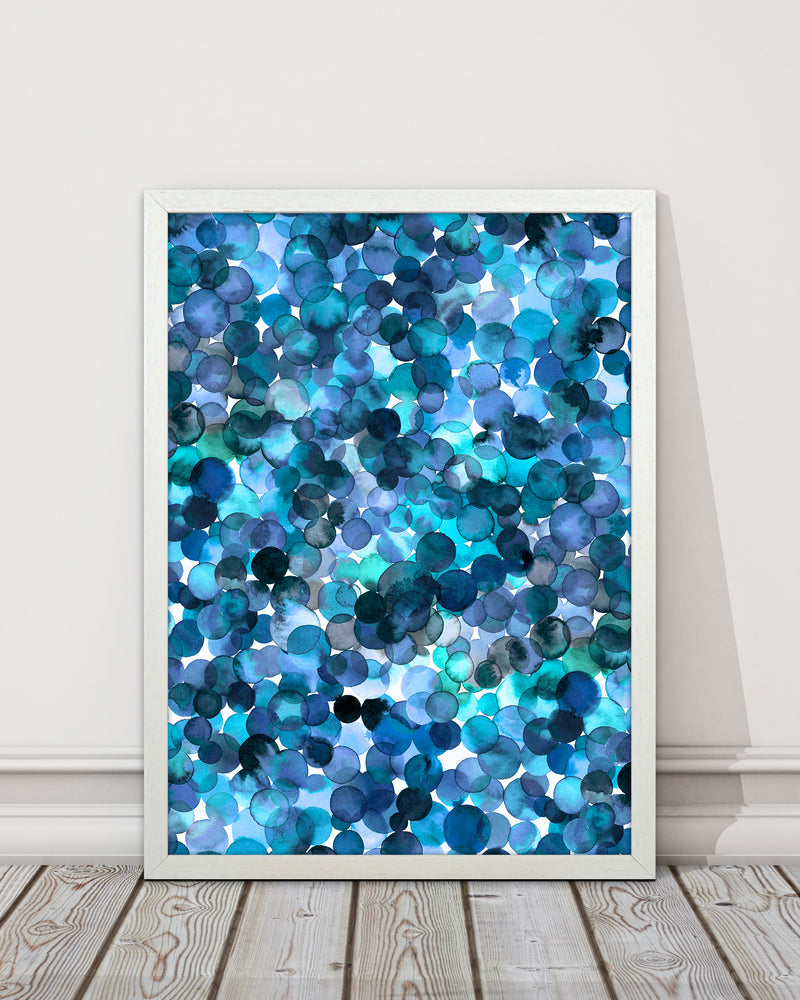 Overlapped Watercolor Dots Blue Abstract Art Print by Ninola Design