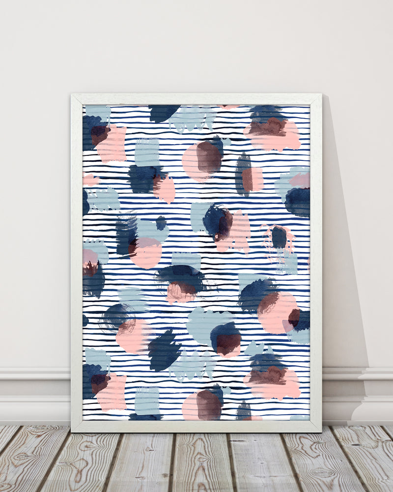 Watercolor Stains Stripes Navy Abstract Art Print by Ninola Design