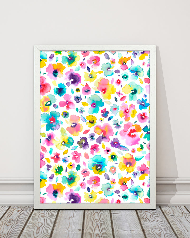 Tropical Flowers Multicolored Abstract Art Print by Ninola Design