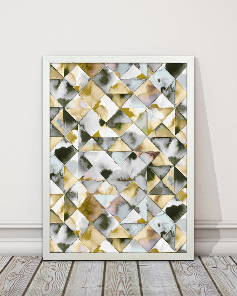 Moody Triangles Gold Silver Abstract Art Print by Ninola Design