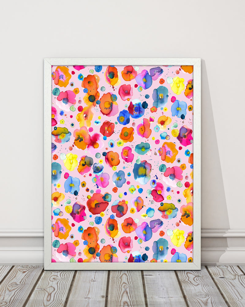 Bohemian Naive Flowers Pink Abstract Art Print by Ninola Design