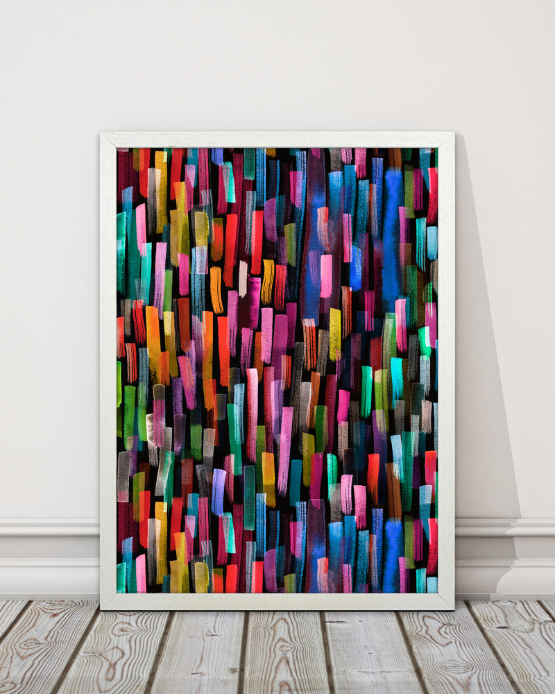 Colorful Brushstrokes Black Abstract Art Print by Ninola Design