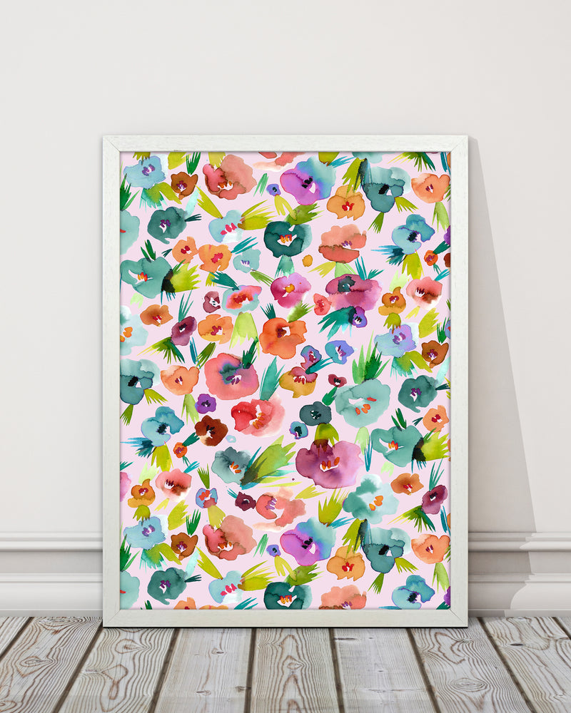 Tropical Watercolor Flowers Abstract Art Print by Ninola Design