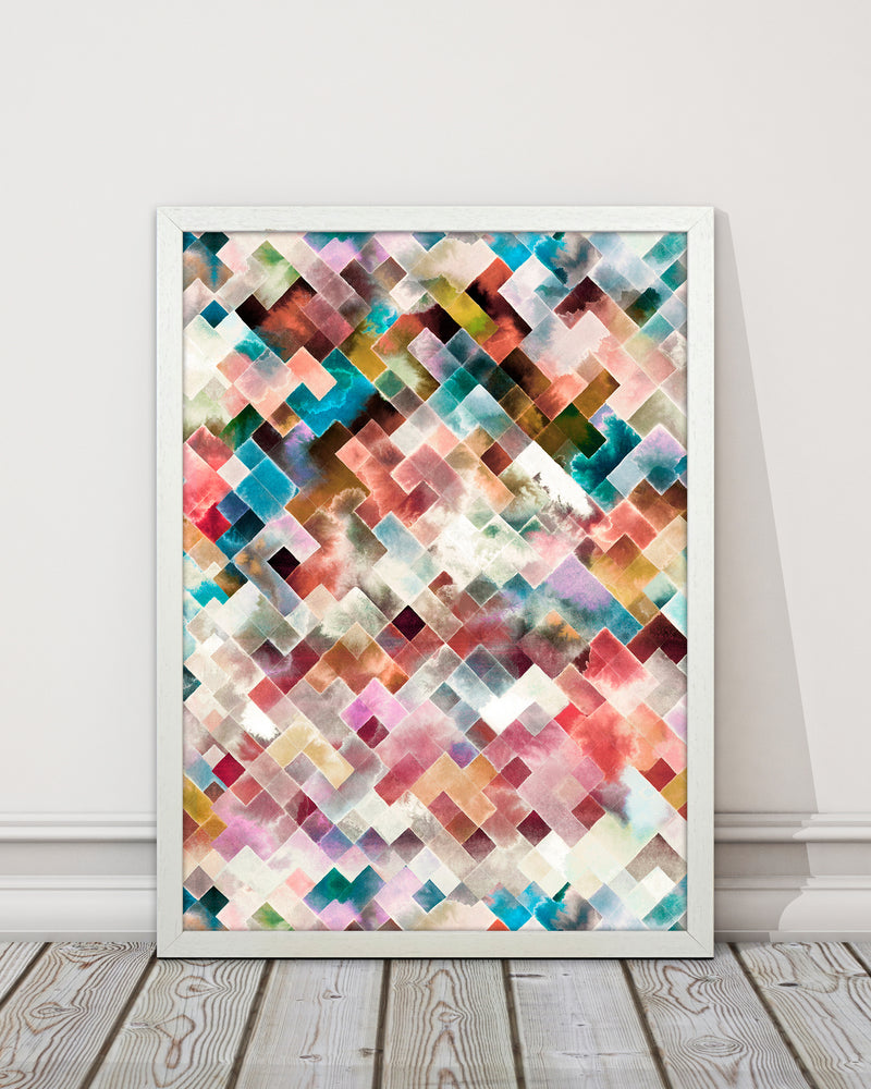 Moody Geometry Multi White Abstract Art Print by Ninola Design