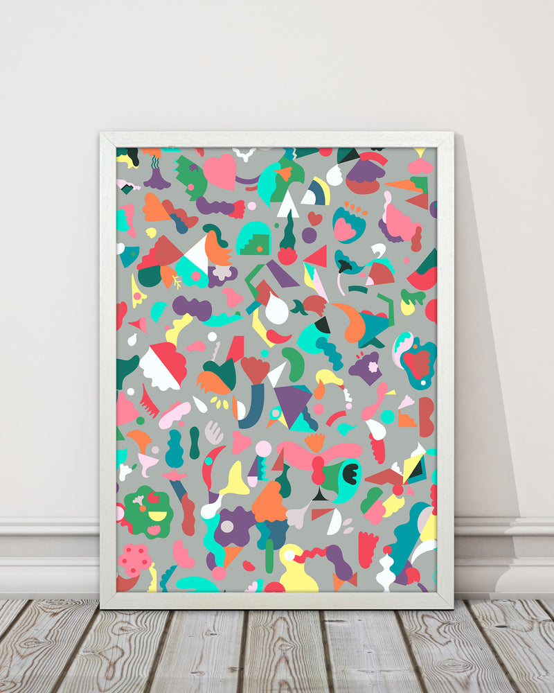 Dreamy Animal Shapes Gray Abstract Art Print by Ninola Design