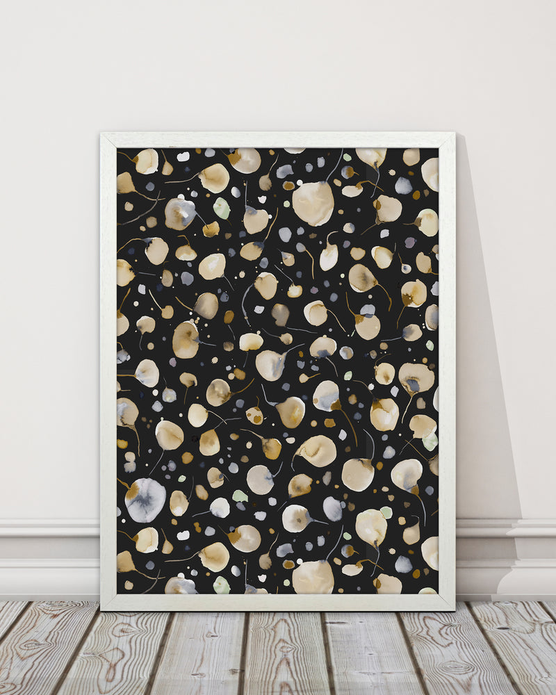 Flying Seeds Gold Silver Abstract Art Print by Ninola Design