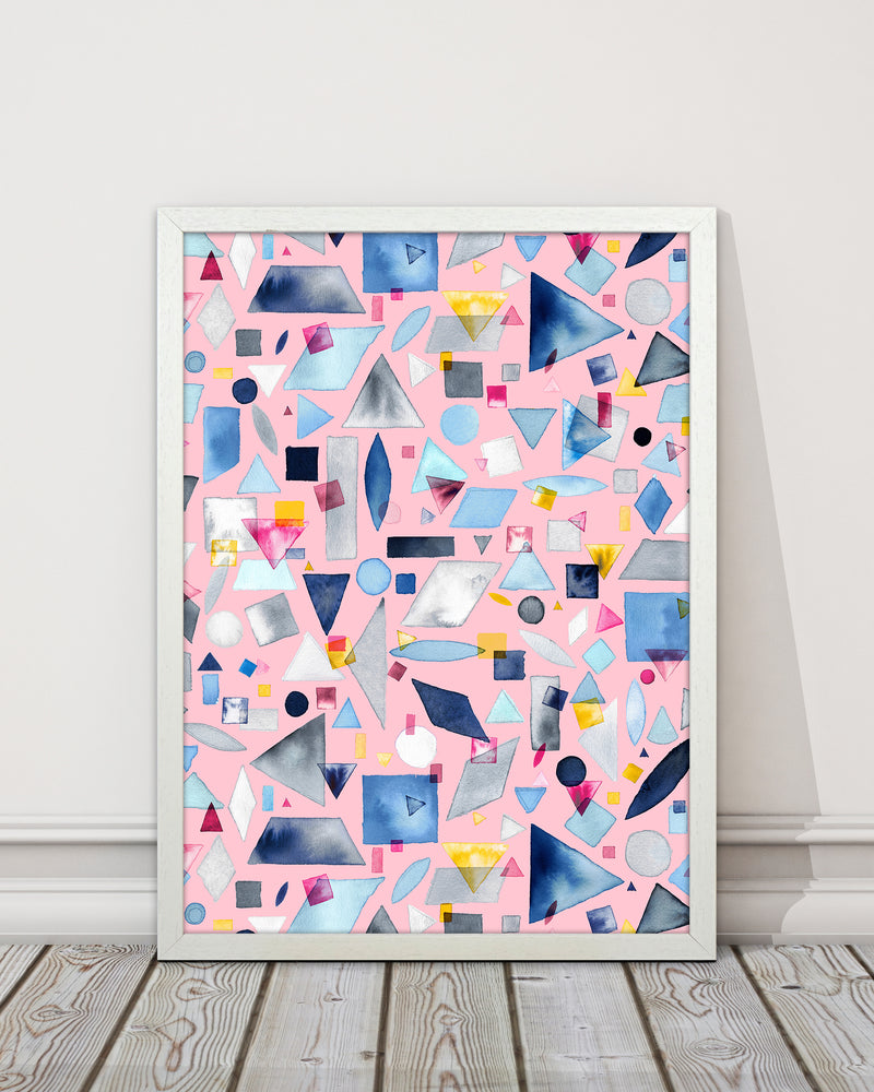 Geometric Pieces Pink Abstract Art Print by Ninola Design
