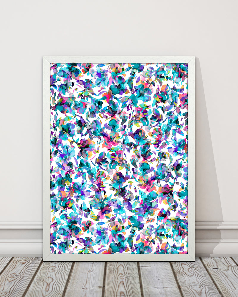 Aquatic Flowers Blue Abstract Art Print by Ninola Design