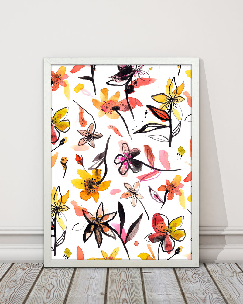 Ink Flowers Yellow Abstract Art Print by Ninola Design