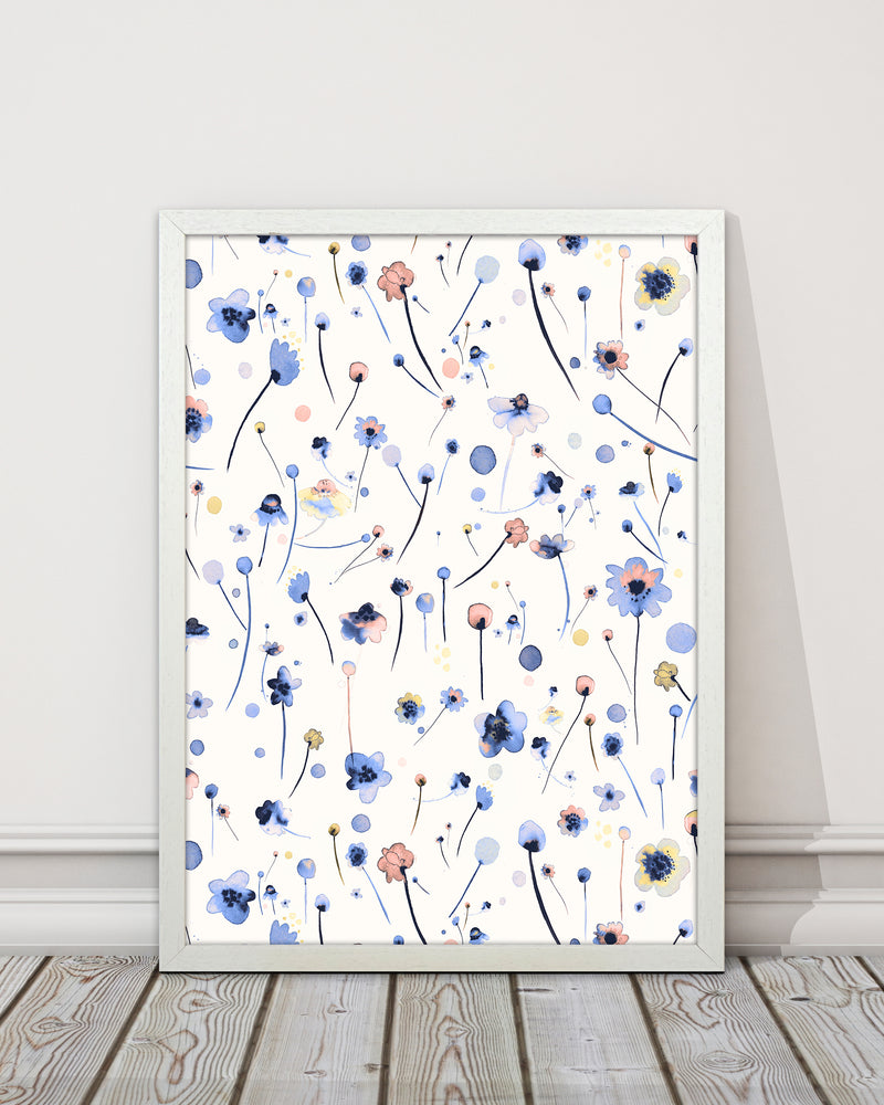 Blue Soft Flowers Abstract Art Print by Ninola Design
