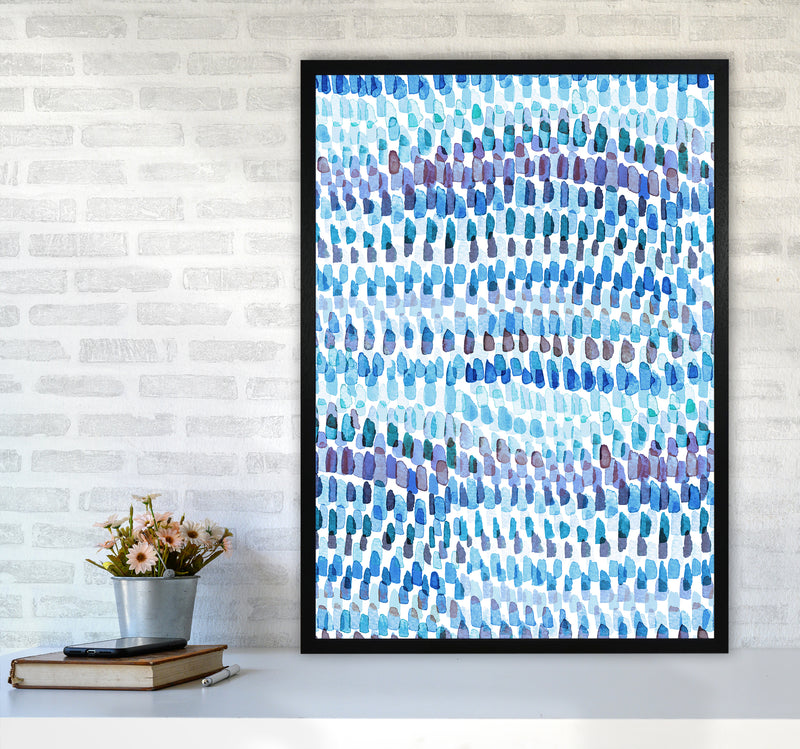 Artsy Strokes Stripes Colorful Blue Abstract Art Print by Ninola Design A1 White Frame