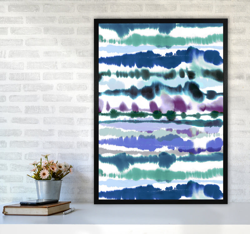Soft Nautical Watercolor Lines blue Abstract Art Print by Ninola Design A1 White Frame