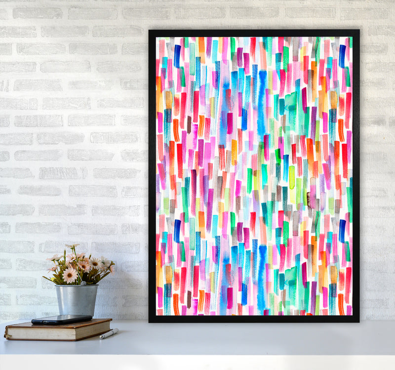 Colorful Brushstrokes Multicolored Abstract Art Print by Ninola Design A1 White Frame
