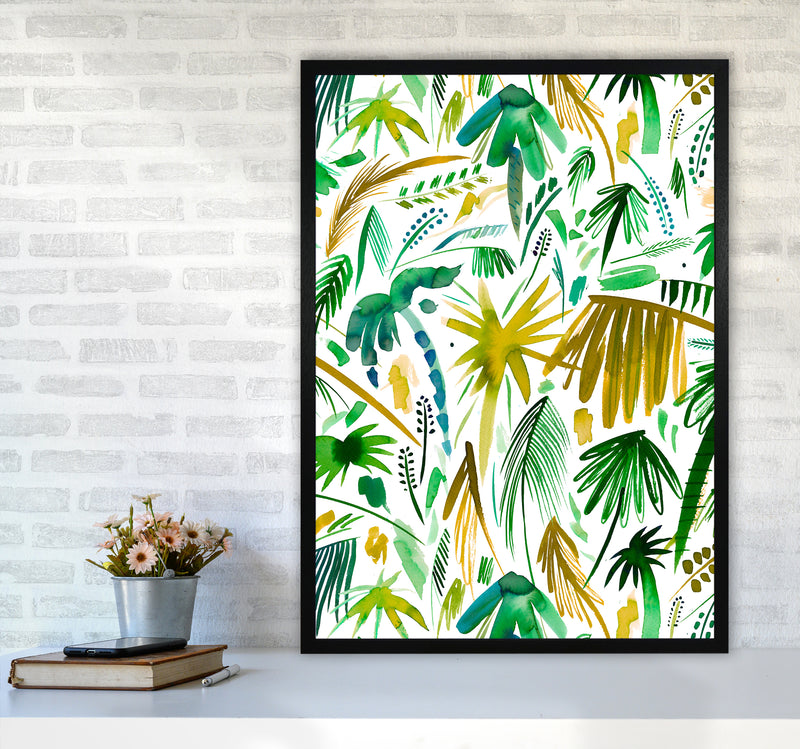 Brushstrokes Tropical Palms Green Abstract Art Print by Ninola Design A1 White Frame