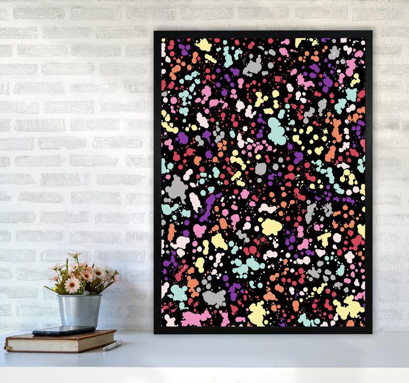 Splatter Dots Multicolored Black Abstract Art Print by Ninola Design A1 White Frame