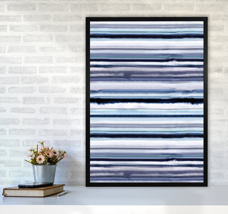 Degrade Stripes Watercolor Navy Abstract Art Print by Ninola Design A1 White Frame