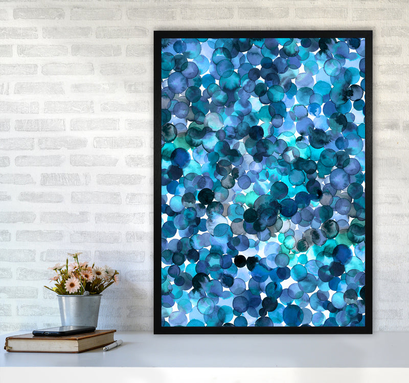 Overlapped Watercolor Dots Blue Abstract Art Print by Ninola Design A1 White Frame