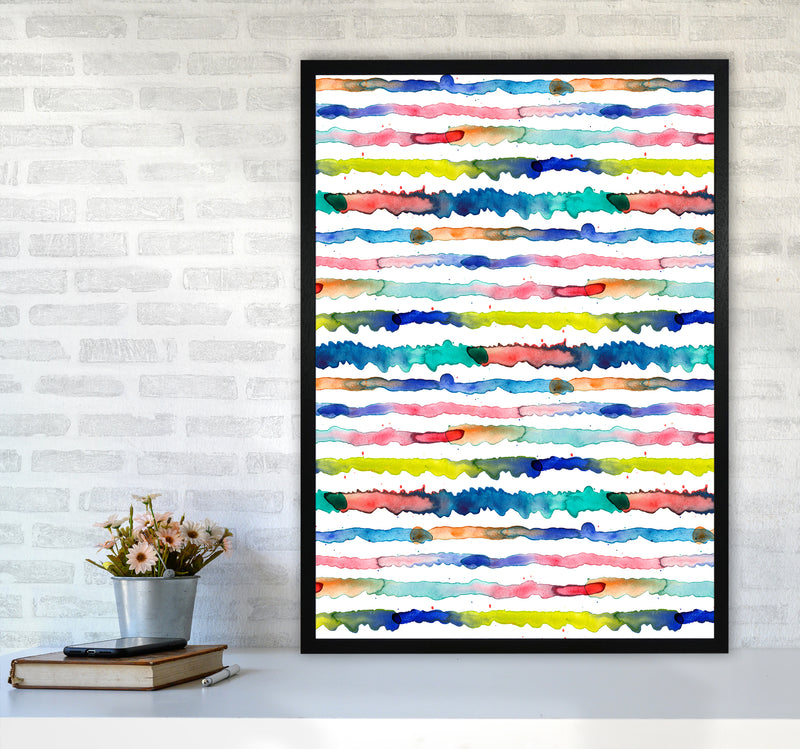 Gradient Watercolor Lines Blue Abstract Art Print by Ninola Design A1 White Frame