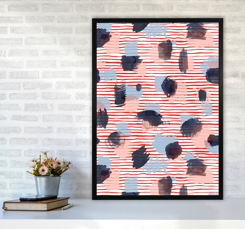 Watercolor Stains Stripes Red Abstract Art Print by Ninola Design A1 White Frame