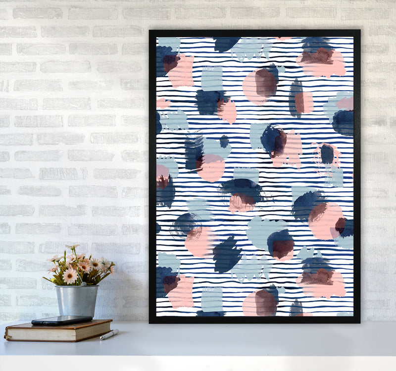 Watercolor Stains Stripes Navy Abstract Art Print by Ninola Design A1 White Frame