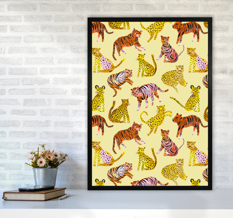 Tigers and Leopards Savannah Abstract Art Print by Ninola Design A1 White Frame