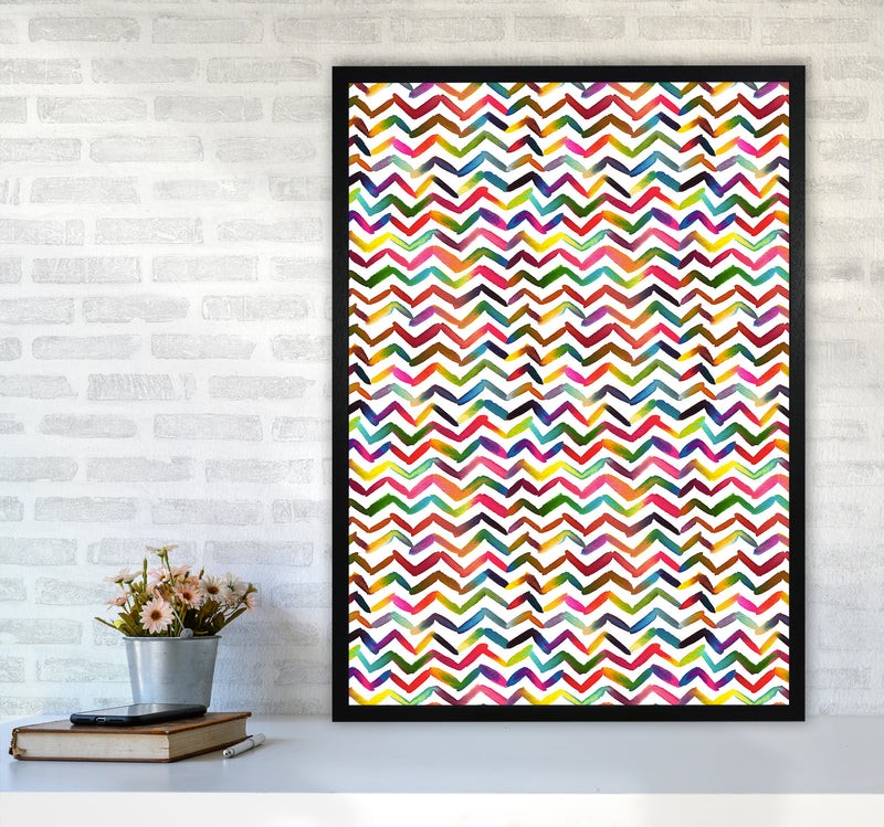 Chevron Stripes Multicolored Abstract Art Print by Ninola Design A1 White Frame