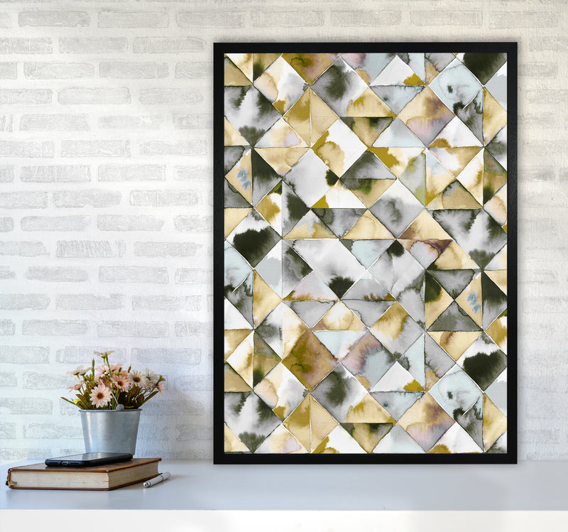 Moody Triangles Gold Silver Abstract Art Print by Ninola Design A1 White Frame
