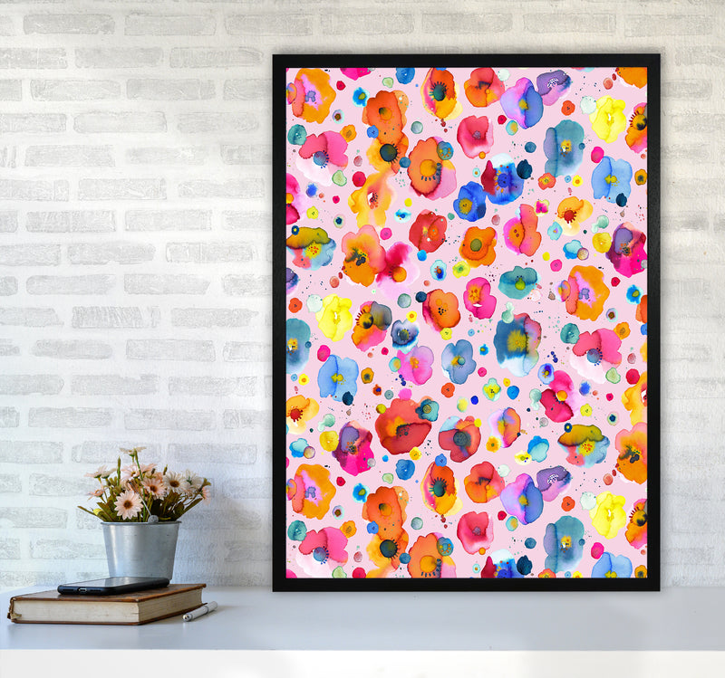 Bohemian Naive Flowers Pink Abstract Art Print by Ninola Design A1 White Frame