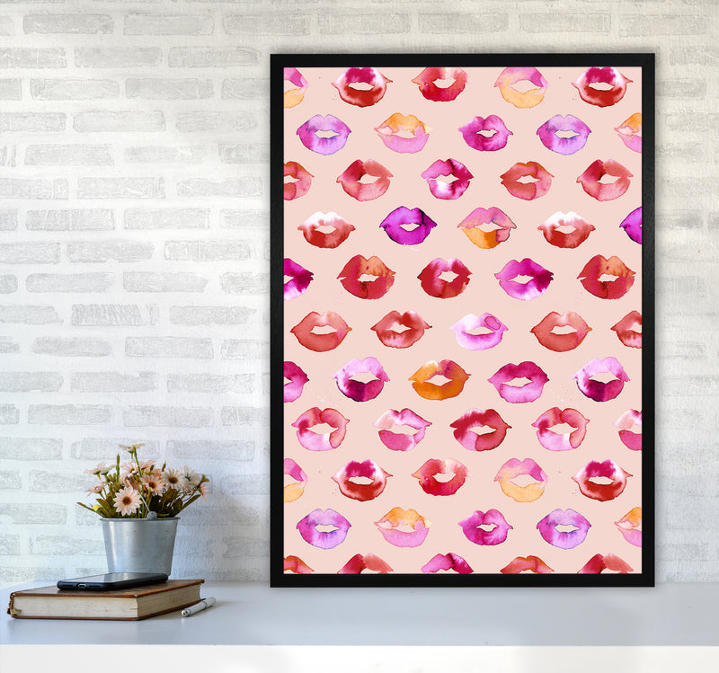 Sweet Love Kisses Pink Lips Abstract Art Print by Ninola Design A1 White Frame