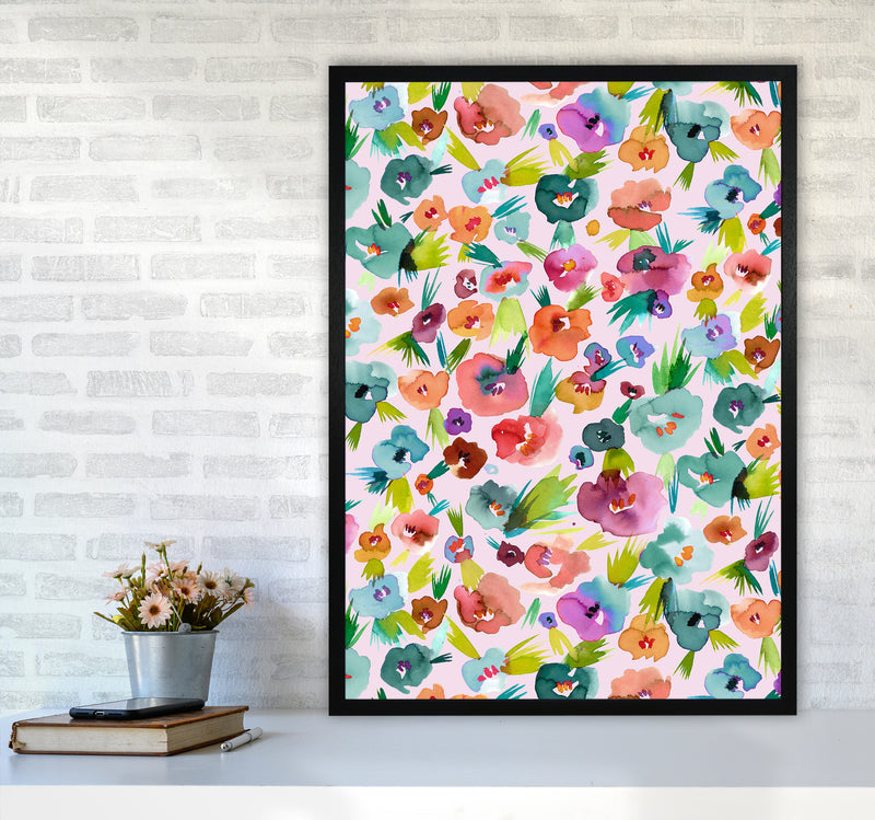 Tropical Watercolor Flowers Abstract Art Print by Ninola Design A1 White Frame