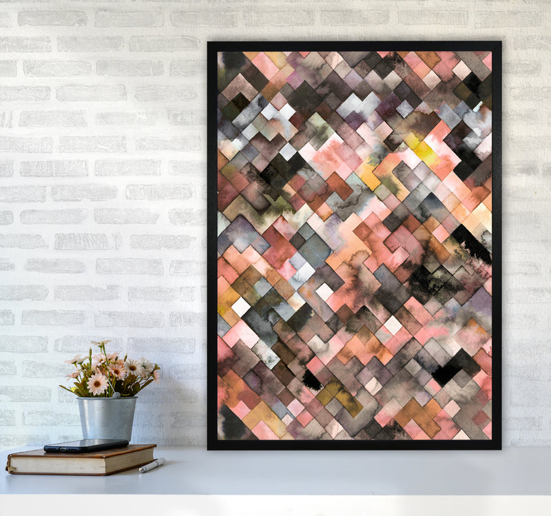 Moody Geometry Rustic Brown Abstract Art Print by Ninola Design A1 White Frame