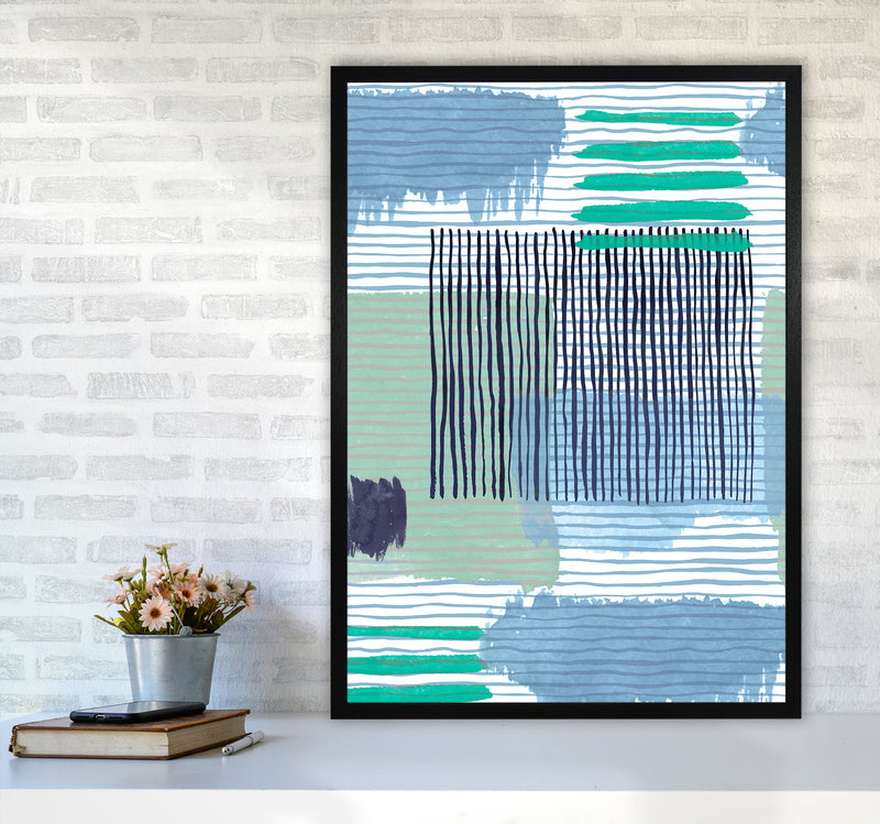 Abstract Striped Geo Green Abstract Art Print by Ninola Design A1 White Frame