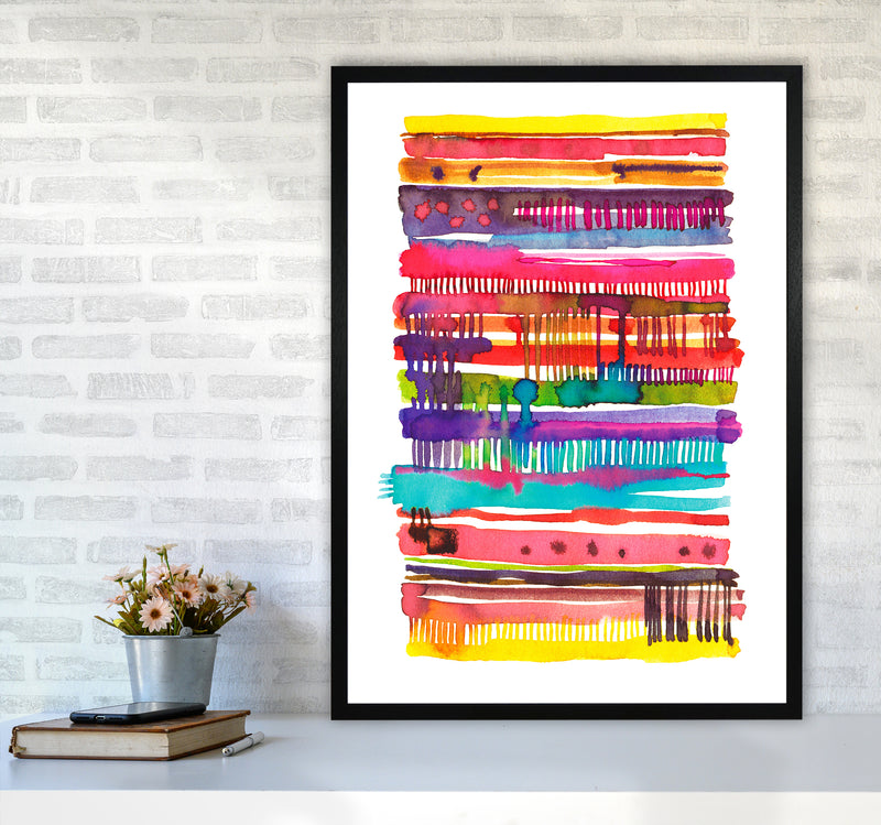 Irregular Watercolor Lines Abstract Art Print by Ninola Design A1 White Frame