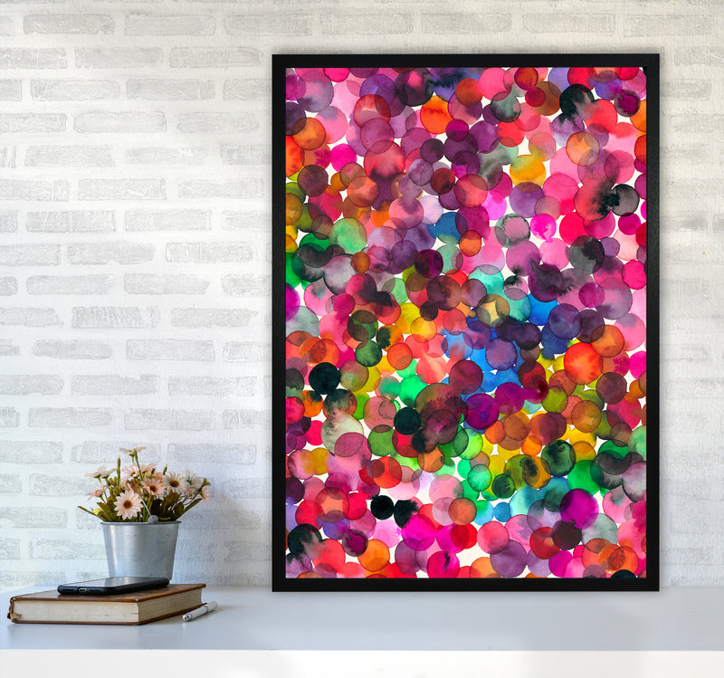 Overlapped Watercolor Dots Abstract Art Print by Ninola Design A1 White Frame