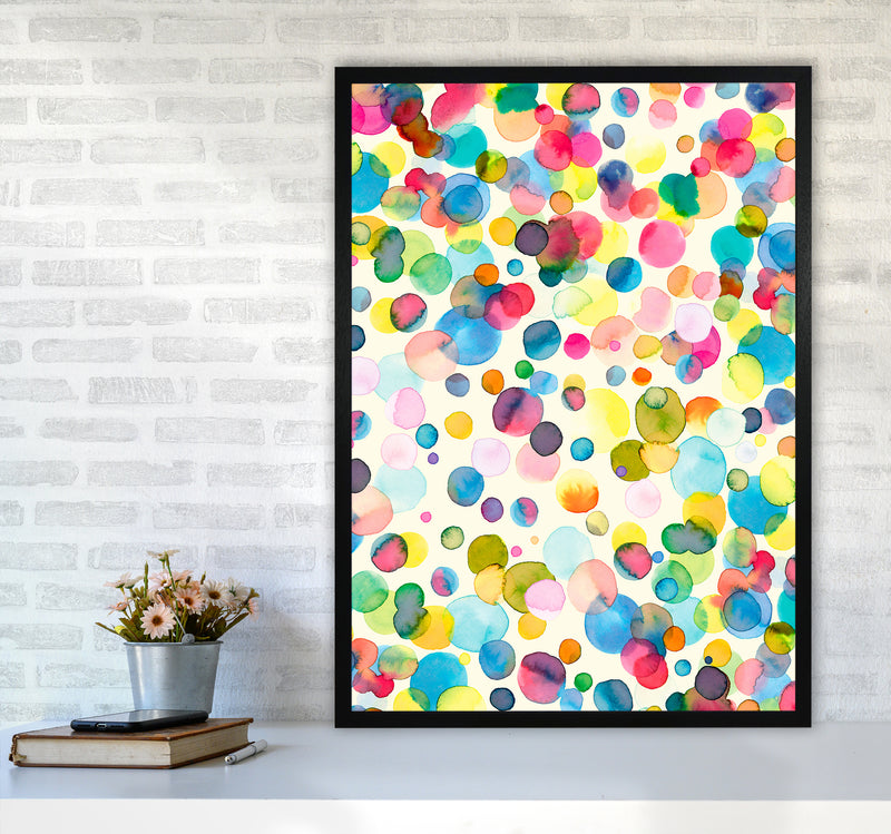 Watercolor Colorful Drops Abstract Art Print by Ninola Design A1 White Frame