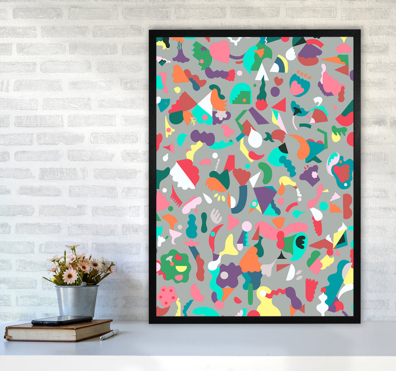 Dreamy Animal Shapes Gray Abstract Art Print by Ninola Design A1 White Frame