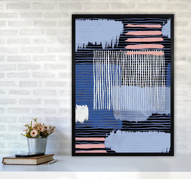 Abstract Striped Geo Blue Abstract Art Print by Ninola Design A1 White Frame