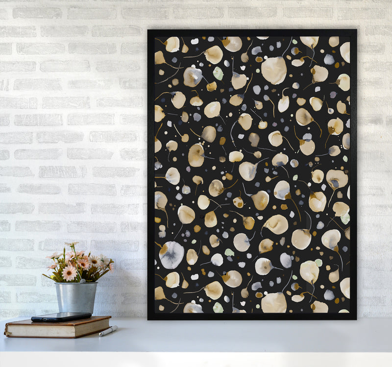 Flying Seeds Gold Silver Abstract Art Print by Ninola Design A1 White Frame