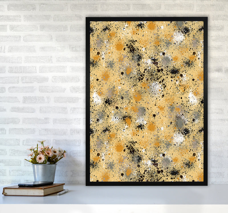 Ink Dust Splatter Yellow Abstract Art Print by Ninola Design A1 White Frame