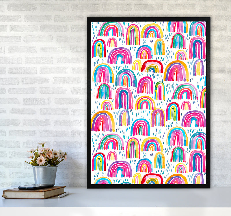 Cute Watercolor Rainbows Abstract Art Print by Ninola Design A1 White Frame