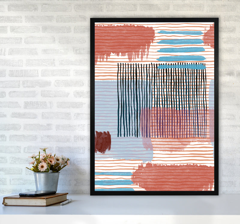 Abstract Striped Geo Red Abstract Art Print by Ninola Design A1 White Frame