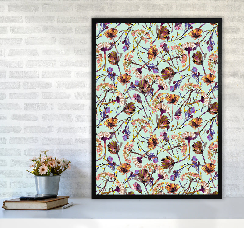 Dry Blue Flowers Collage Abstract Art Print by Ninola Design A1 White Frame