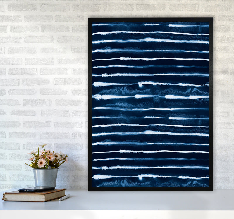 Electric Ink Lines Navy Abstract Art Print by Ninola Design A1 White Frame