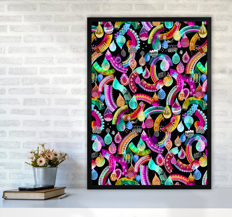 Rainbow Lace Neon Kids Abstract Art Print by Ninola Design A1 White Frame