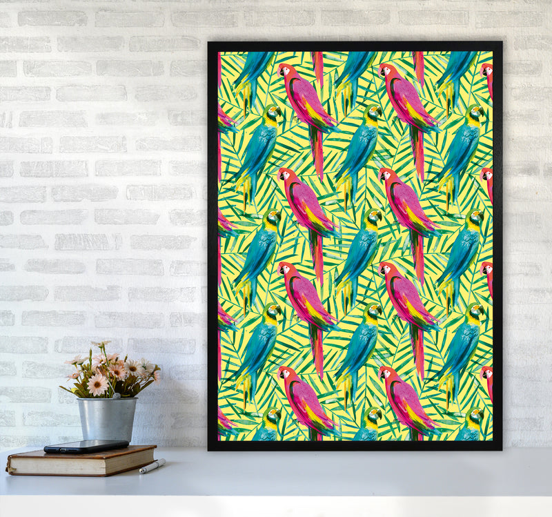 Tropical Parrots Palms Abstract Art Print by Ninola Design A1 White Frame
