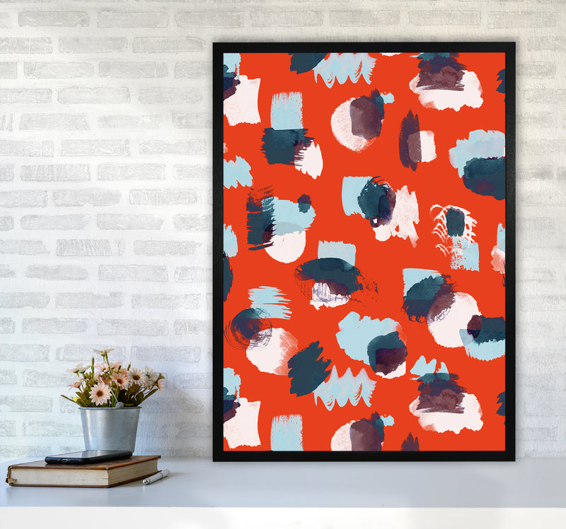 Abstract Stains Coral Abstract Art Print by Ninola Design A1 White Frame