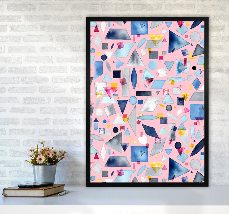Geometric Pieces Pink Abstract Art Print by Ninola Design A1 White Frame