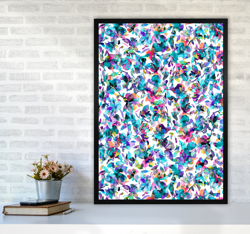 Aquatic Flowers Blue Abstract Art Print by Ninola Design A1 White Frame